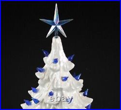 Vintage 1981 Nowells Mold 16 Ceramic Glossy White Christmas Tree -Blue Lights