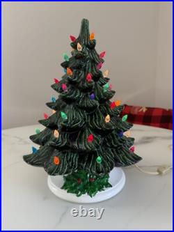 Vintage 1982 16 Green Ceramic Christmas Tree With Lights