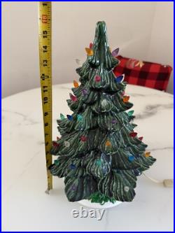 Vintage 1982 16 Green Ceramic Christmas Tree With Lights