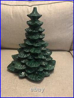 Vintage 1982 Ceramic Green Christmas Tree. 14. Red Plastic Bulbs. Decoration