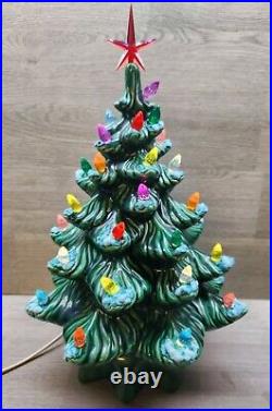 Vintage 1982 Holland Mold Ceramic Lighted Green Christmas Tree 15 Light Up