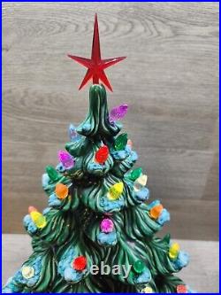 Vintage 1982 Holland Mold Ceramic Lighted Green Christmas Tree 15 Light Up