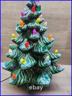 Vintage 1982 Holland Mold Ceramic Lighted Green Christmas Tree 15 Light Up