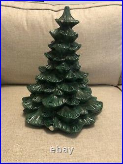 Vintage 1982 Unbranded Ceramic Green Christmas Tree. 14. Red Plastic Bulbs
