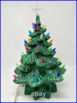 Vintage 1983 Atlantic Mold Lighted Ceramic Christmas Tree 15 with Star Shape Base