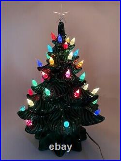 Vintage 1983 Atlantic Mold Lighted Ceramic Christmas Tree 15 with Star Shape Base