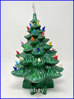 Vintage 1983 Atlantic Mold Lighted Ceramic Christmas Tree 15 with Star Shape Base