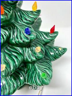 Vintage 1983 Atlantic Mold Lighted Ceramic Christmas Tree 15 with Star Shape Base