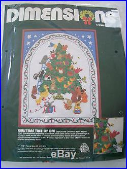 Vintage 1985 Dimensions Crewel Christmas Spirit Holiday Tree of Life Kit 14X18