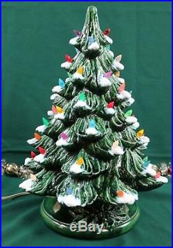 Vintage 1986 Nowell Mold 16 1/2 Tall Ceramic Flocked Christmas Tree Holly Base