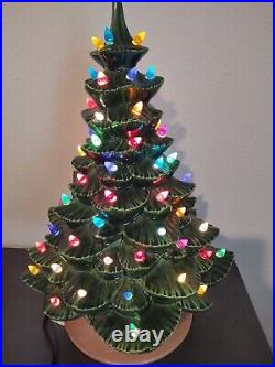 Vintage 1988 Ceramic Lighted Christmas Tree With Base And Bulb 18 Inches