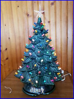 Vintage 1988 Green Ceramic Christmas Tree 17 inch Tall Lights