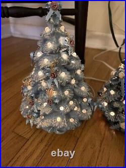 Vintage 1990 Nowells 9 Ceramic Christmas Trees With Multi-Color Lights Lot Of 3