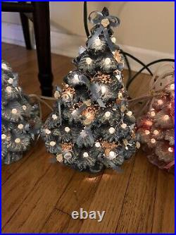 Vintage 1990 Nowells 9 Ceramic Christmas Trees With Multi-Color Lights Lot Of 3