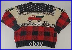 Vintage 1992 Polo Ralph Lauren Christmas Tree Truck Knit Sweater 90s Xmas Size L