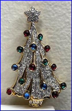 Vintage 1996 Swarovski Swan Signed Christmas Tree Crystal Brooch Pin