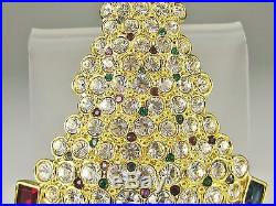 Vintage 1999 SWAROVSKI CRYSTAL Christmas Tree Sweater Ornament Gold Tone Brooch