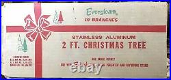 Vintage 2 FT. ALUMINUM SILVER EVERGLEAM FOUNTAIN POM POM CHRISTMAS TREE with Box