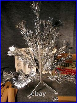 Vintage 2 Foot Sparkler Pom Pom Silver Aluminum Xmas Tree In Orig Box Complete
