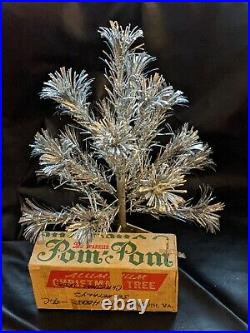 Vintage 2 Foot Sparkler Pom Pom Silver Aluminum Xmas Tree Original Box Complete