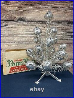 Vintage 2 Foot Sparkler Pom Pom Silver Aluminum Xmas Tree Original Box. M-219
