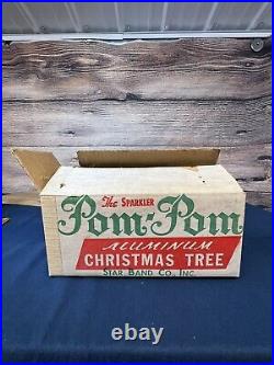 Vintage 2 Foot Sparkler Pom Pom Silver Aluminum Xmas Tree Original Box. M-219