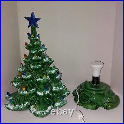 Vintage 2 Piece Atlantic Mold Ceramic Christmas Tree With Snow & Lights 16' Euc