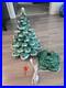 Vintage 20.5 X14 Flocked Atlantic Mold Ceramic Christmas Tree Scroll Base Star