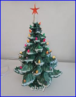 Vintage 20.5 X14 Flocked Atlantic Mold Ceramic Christmas Tree Scroll Base Star