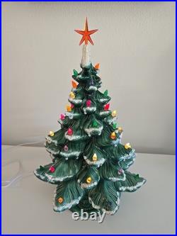 Vintage 20.5 X14 Flocked Atlantic Mold Ceramic Christmas Tree Scroll Base Star