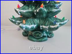 Vintage 20.5 X14 Flocked Atlantic Mold Ceramic Christmas Tree Scroll Base Star