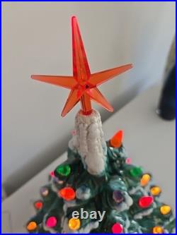 Vintage 20.5 X14 Flocked Atlantic Mold Ceramic Christmas Tree Scroll Base Star
