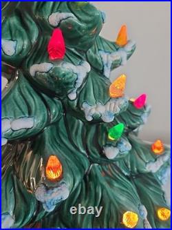 Vintage 20.5 X14 Flocked Atlantic Mold Ceramic Christmas Tree Scroll Base Star