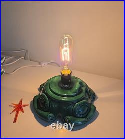 Vintage 20.5 X14 Flocked Atlantic Mold Ceramic Christmas Tree Scroll Base Star