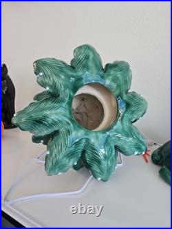 Vintage 20.5 X14 Flocked Atlantic Mold Ceramic Christmas Tree Scroll Base Star