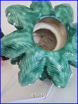 Vintage 20.5 X14 Flocked Atlantic Mold Ceramic Christmas Tree Scroll Base Star
