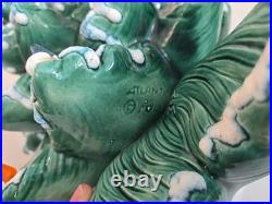 Vintage 20.5 X14 Flocked Atlantic Mold Ceramic Christmas Tree Scroll Base Star