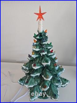 Vintage 20.5 X14 Flocked Atlantic Mold Ceramic Christmas Tree Scroll Base Star