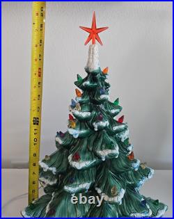 Vintage 20.5 X14 Flocked Atlantic Mold Ceramic Christmas Tree Scroll Base Star