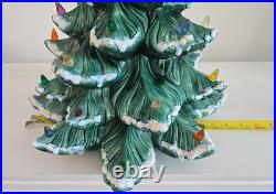 Vintage 20.5 X14 Flocked Atlantic Mold Ceramic Christmas Tree Scroll Base Star