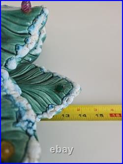 Vintage 20.5 X14 Flocked Atlantic Mold Ceramic Christmas Tree Scroll Base Star