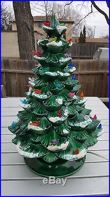 Vintage 20 Arnels Green Ceramic Lighted Christmas Tree With Base & Extra Bulbs