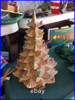 Vintage 20 Ceramic Christmas Tree Gold Missing Lights Few Chips As Is Musical