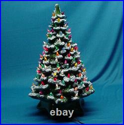 Vintage 20 Flocked Ceramic Christmas Tree Star Base Snow Capped Display Green
