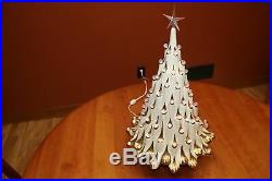 Vintage 20 Lighted Lava Ceramic Christmas Tree White/Gold Globe Pin Lights 1979