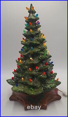 Vintage 20 Tall Painted Ceramic Lighted 2 Piece Christmas Tree Byron Mold 1972