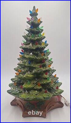 Vintage 20 Tall Painted Ceramic Lighted 2 Piece Christmas Tree Byron Mold 1972