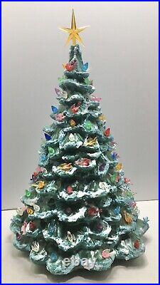 Vintage 21 Ceramic Flocked Christmas Tree Star Doves Bulbs 1 Foot Around