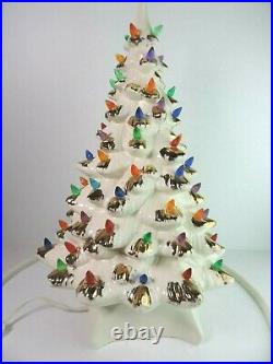 Vintage 21 HOLLAND MOLD Lighted Ceramic Christmas Tree in Pearl White & Gold
