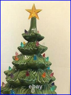 Vintage 21 Inch Atlantic Mold Ceramic Lighted Green Christmas Tree